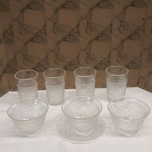 8 pc.bundle vintage Anchor MCM Hocking clear depression glass tumblers, & more